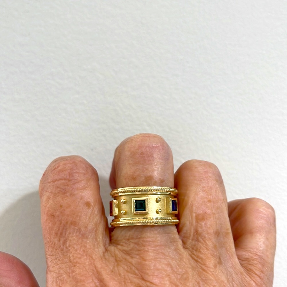 14k solid yellow gold ring with semi precious stones size 12